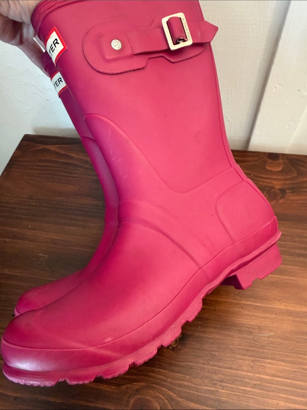 Hunter Original Short Rain Boots Magenta Pink Matte Rubber Wellies Women’s 7 - Picture 4 of 12